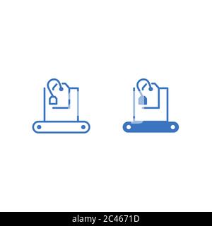 Tea packaging machine outline and flat icon isolated on white background. Stock Vector