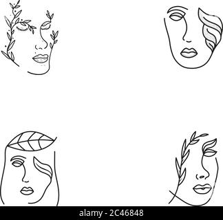 Female face made of leaf line art. Beautiful and elegant women vector illustration Stock Vector