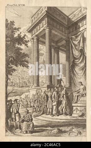 Gentleman's magazine frontispiece. Classical columns temple 1748 old print Stock Photo