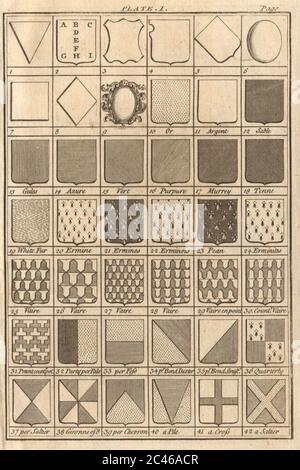 Plate I. Heraldry. Blazon of Coat Armour 1748 old antique print picture Stock Photo