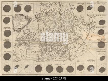 The geography of the great solar eclipse of July 14th 1748. SMITH G 1748 map Stock Photo