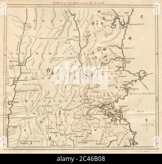 A map of 100 miles round Boston. Massachusetts Bay province. GENTS MAG 1775 Stock Photo