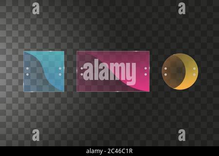 Glass plates are installed. Vector glass banners on a transparent background. Glass. Glass paintings. Color frames. Stock Vector