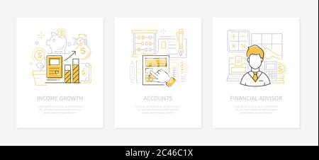 Analytics and finance - line design style banners set Stock Vector