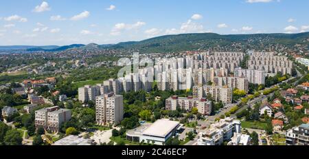 Concrete block of flats, aerial view in Gazdagret in Budapest, Hungary, Europe. Stock Photo