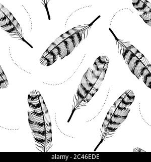 pattern of feathers in different positions on white background Stock Vector