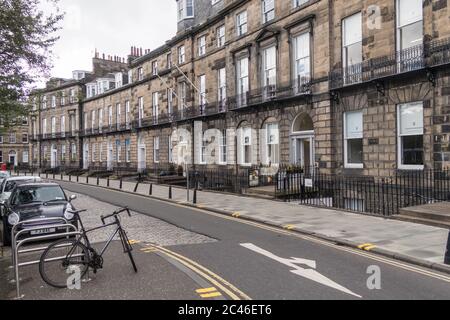 EDINBURGH, SCOTLAND  - 14TH AUGUST 2017: Streets of Edinburgh showing the outside of buildings and a common design throughout the city. Stock Photo