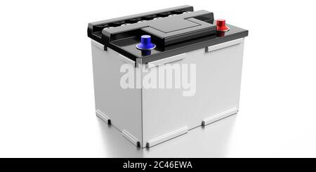 Car battery isolated on white color background. Car and motorcycle spare part. 3d illustration Stock Photo