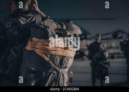 Amazing shot of an airborne forces soldier from back Stock Photo