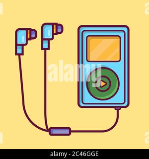 Ipod audio music player with headset vector illustration. Flat cartoon style Stock Vector