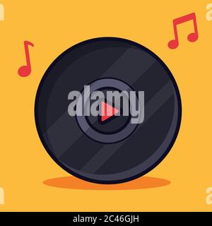 Vinyl disk with play icon vector illustration. Flat cartoon style Stock Vector