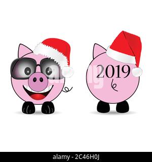 New Year Chinese 2019 of the pig vector illustration set two in colorful Stock Vector