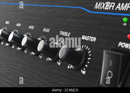 HIFI Stereo Mixer Amplifier extreme closeup. 3d Rendering Stock Photo