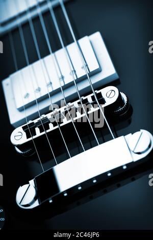 Beautiful Black Electric Guitar  in Retro Style extreme closeup. 3d Rendering Stock Photo