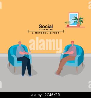 Social distancing between men on chairs design of New normal and Covid ...