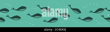 swimming whales seamless vector border print Stock Vector