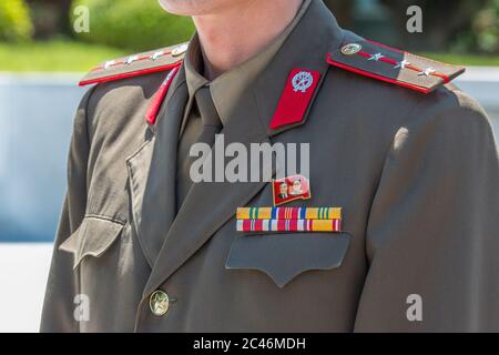 North Korean army officer in the Demilitarized Zone, North Hwanghae Province, Panmunjom, North Korea Stock Photo