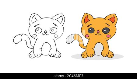 Cute children's cartoon kitten. Set for scrapbooking, embroidery and coloring books, theme design. Flat style isolated on a white background Stock Vector