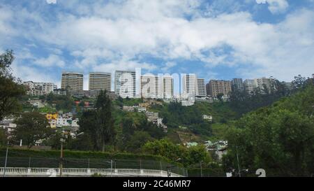 Guapulo, Pichincha / Ecuador - June 11 2016: Buildings of Gonzalez Suarez Avenue in the city of Quito seen from the neighborhood of Guapulo Stock Photo