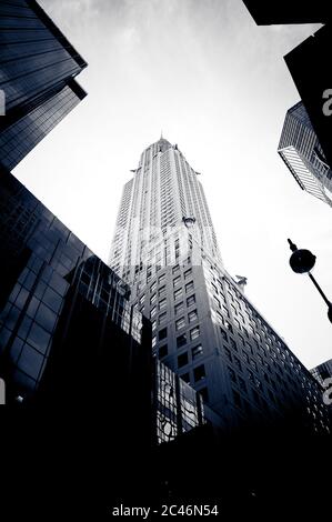 Low angle greyscale shot of Chrysler Building in USA Stock Photo