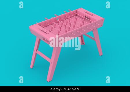 Pink Soccer Table Football Game Mockup Duotone on a blue background. 3d Rendering Stock Photo