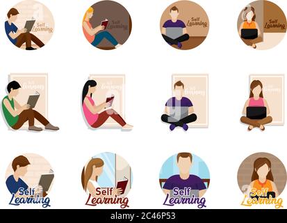Young man reading a book Stock Vector