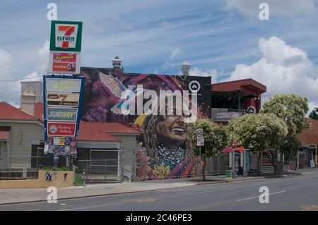 Brisbane, Queensland, Australia - 29th January 2020 : View of a beautiful mural on a building facade in the famous Boundary St. in West End area, Bris