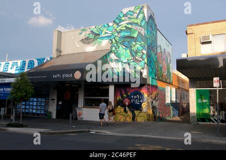 Brisbane, Queensland, Australia - 29th January 2020 : View of a beautiful mural on a building facade in the famous Boundary St. in West End area, Bris