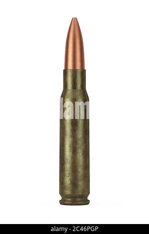 Automatic Rifles 7.62 mm Caliber Metal Bullet on a white background. 3d ...