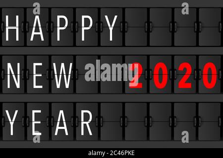 Airport Announcement Flip Mechanical Timetable with Hapy New 2020 Year Sign extreme closeup. 3d Rendering Stock Photo