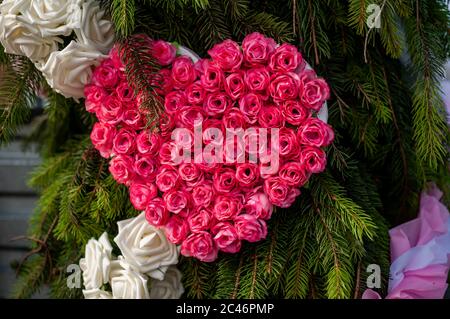 Red rose bouquet heart shape onthe tree Stock Photo