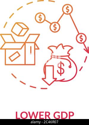 Lower GDP red gradient concept icon Stock Vector