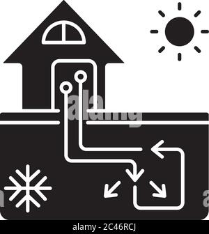 Geothermal heating and cooling system black glyph icon Stock Vector