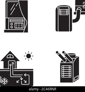 Home conditioning black glyph icons set on white space Stock Vector
