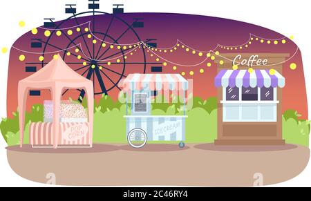 Evening summer fair semi flat vector illustration Stock Vector