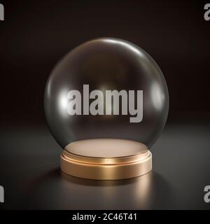 empty crystal ball with gold metal base. nobody around. 3d render. Stock Photo