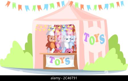 Kiosk with toys semi flat RGB color vector illustration Stock Vector