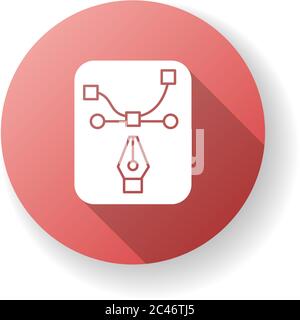 Pen tool red flat design long shadow glyph icon Stock Vector