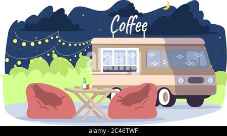 Coffee truck semi flat vector illustration Stock Vector