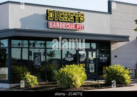 A logo sign outside of a Dickey’s Barbecue Pit restaurant location in Hanover, Pennsylvania on June 12, 2020. Stock Photo