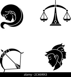 Birth signs black glyph icons set on white space Stock Vector