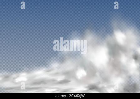 Set of realistic isolated and transparent clouds,fog or smoke on a blue background. Stock Vector