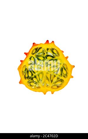 Kiwano fruit cut in half isolated Stock Photo