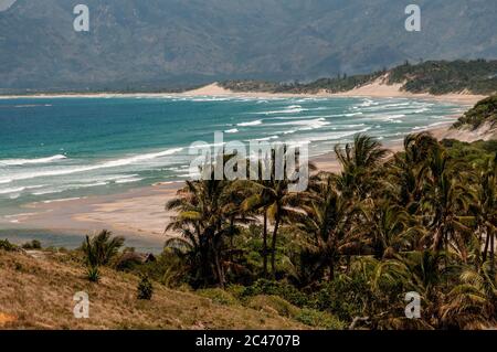 Panorama on the long Lokaro Beach near Fort Dauphin Stock Photo