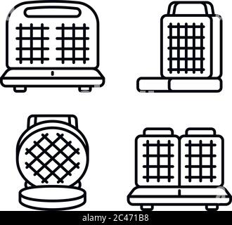 Waffle-iron icons set. Outline set of waffle-iron vector icons for web design isolated on white background Stock Vector