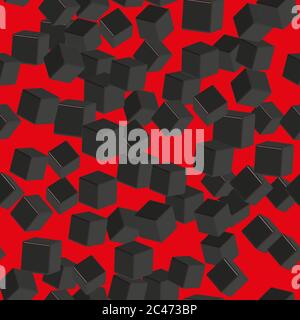 Black Cubes Seamless Pattern, 3D Illustration Stock Vector