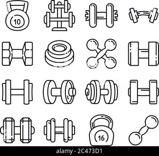 Dumbell icons set. Outline set of dumbell vector icons for web design isolated on white background Stock Vector