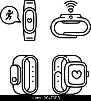 Fitness tracker icons set. Outline set of fitness tracker vector icons for web design isolated on white background Stock Vector