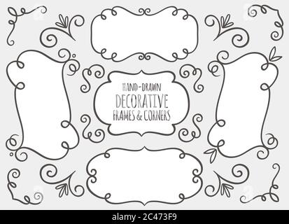Collection of cute hand drawn frames and calligraphic elements. Decorative elements set. Vector illustration. Stock Vector
