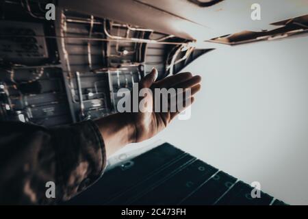 Amazing shot of an airborne forces soldier showing permission for the jump Stock Photo